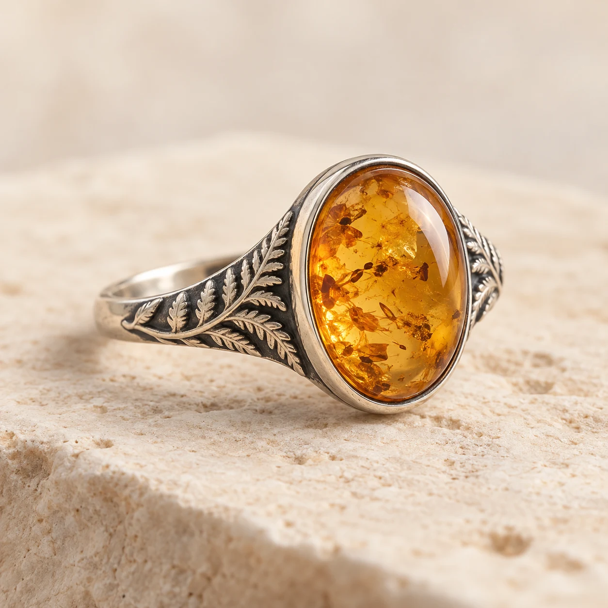 Herbarium botanical amber ring collection