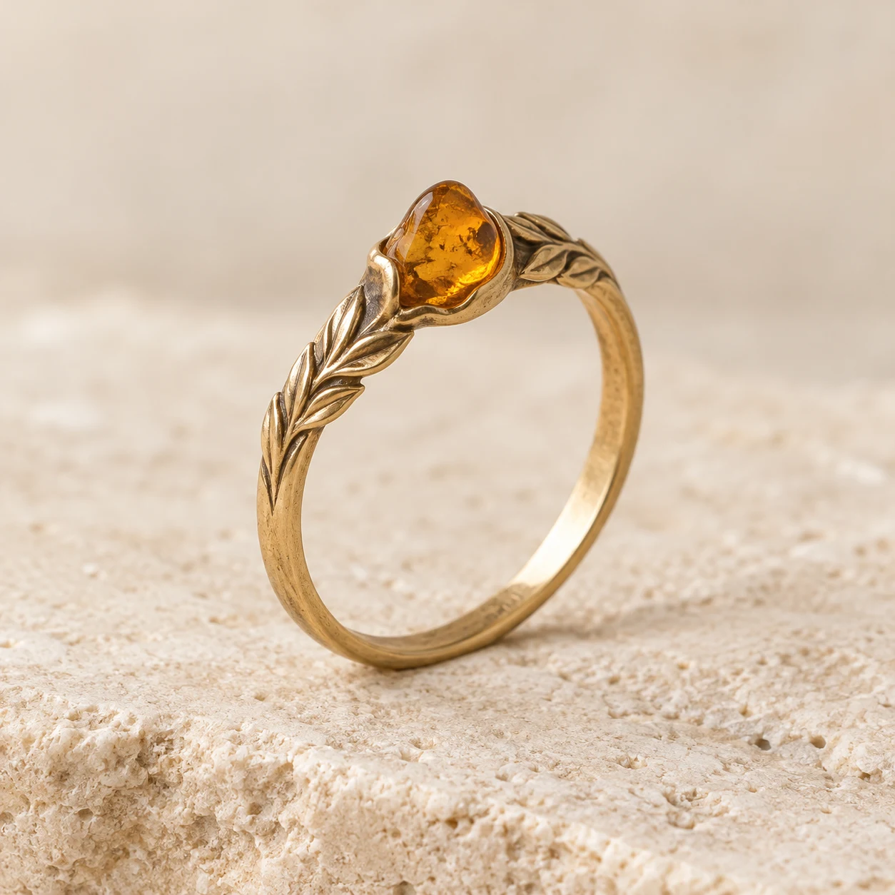 Willow Trace: honey irregular amber ring with willow leaves